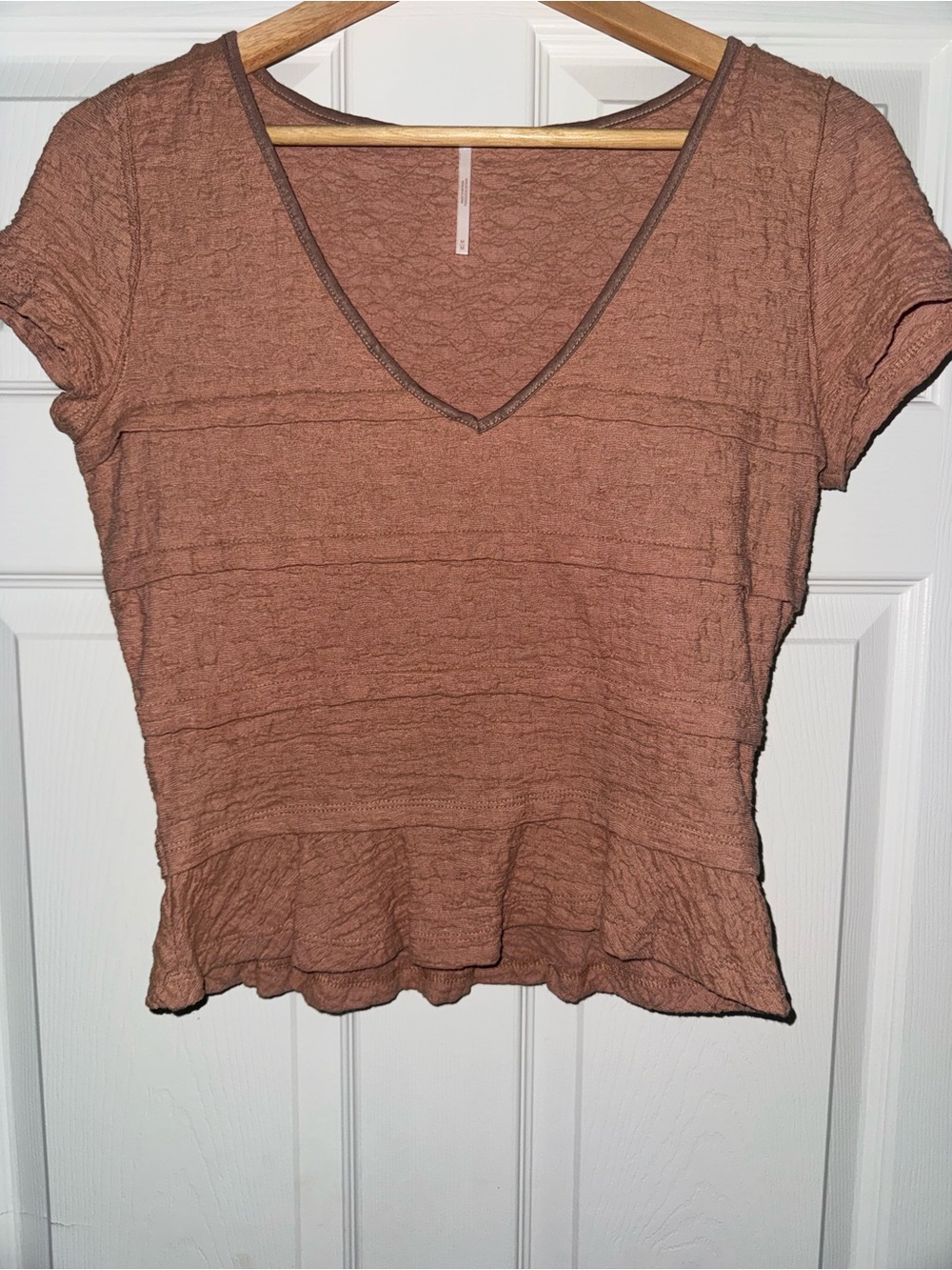 Free People Short Sleeve V-Neck Top - Rusty Brown
